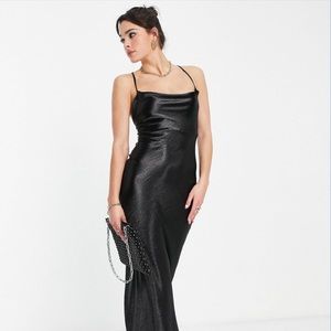 ASOS DESIGN cami maxi slip dress in high shine satin with lace up back